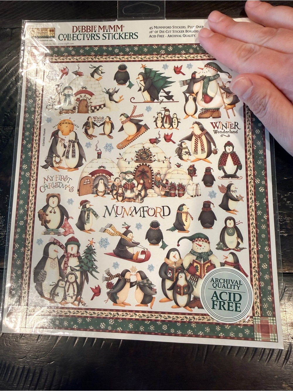 Debbie Mumm Collector's Stickers Christmas Penguins Sheet 8x10 Borders Acid Free